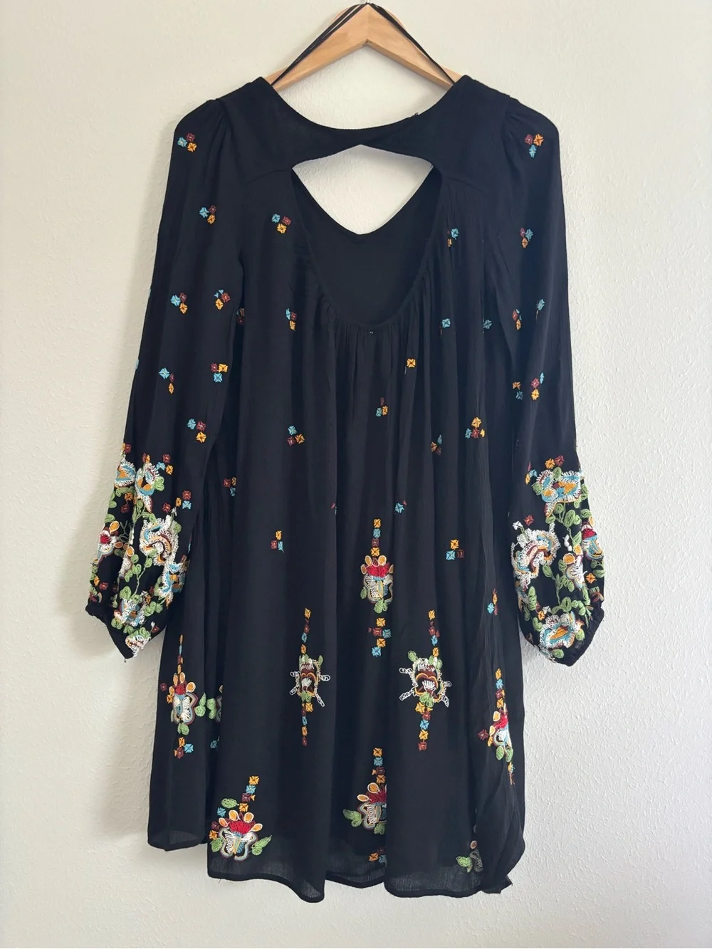 Free People Black Floral Embroidered Mini Dress